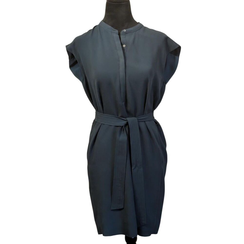 Babaton Aritzia Deep Teal Belted Cap Sleeve Henley Shift Dress, Size Small